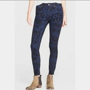 Free People Snake Print Blue & Black Velvet Jeans